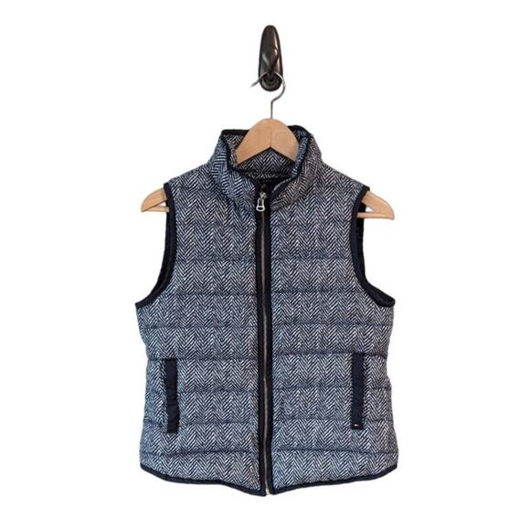 Tommy Hilfiger Puffer Vest Womens Small Down Filled Navy Blue Herringbone Preppy - Picture 1 of 10